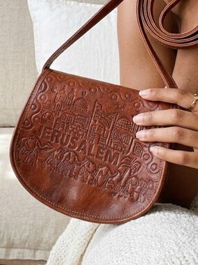Hand Tooled Jerusalem Leather Saddle Bag | Artisan Purse| Camels Palms Temples